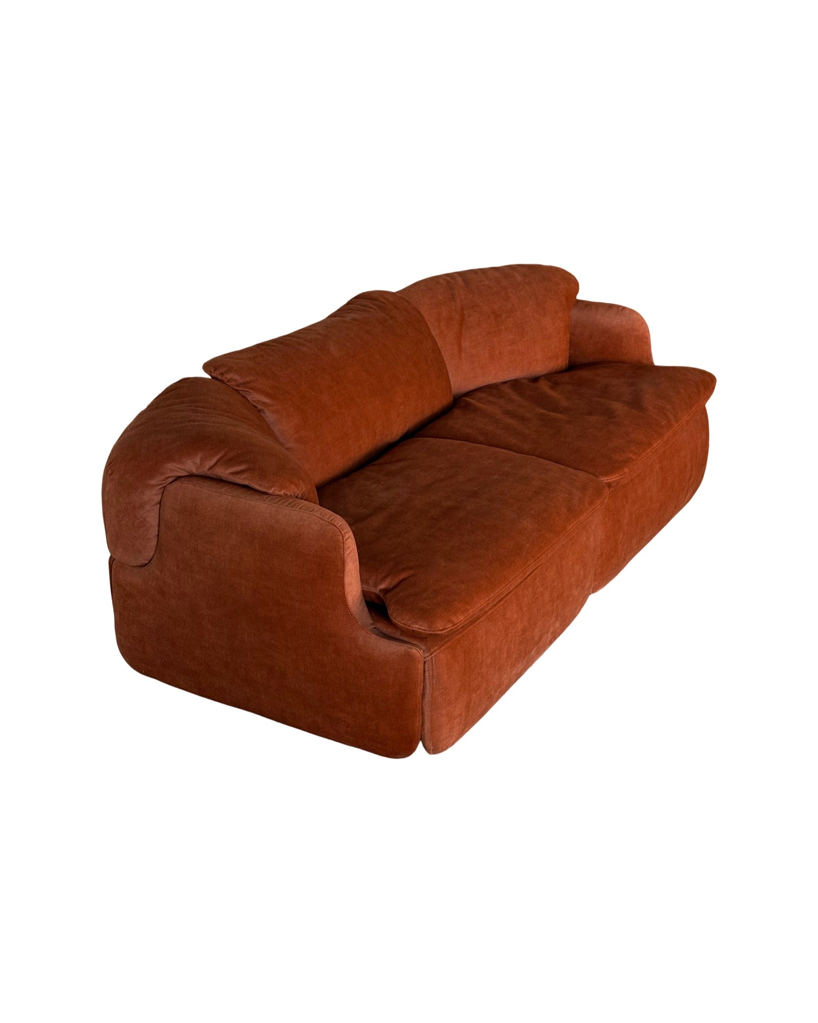 CONFIDENTIAL rusty red velvet sofa