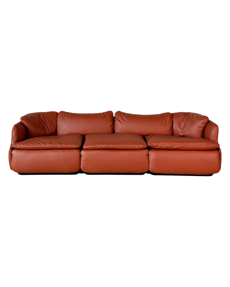 CONFIDENTIAL terracotta brown leather sofa