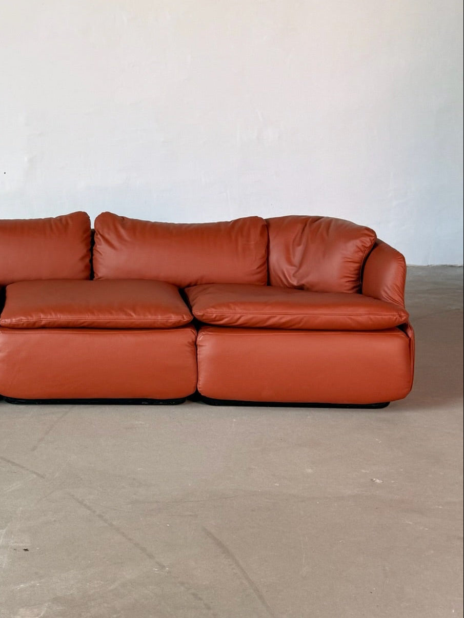 CONFIDENTIAL terracotta brown leather sofa