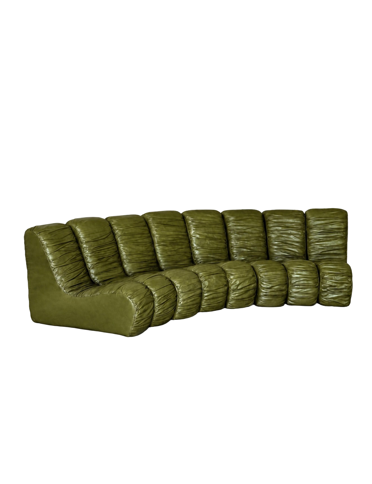 SNAKE green leather sofa, 8 modules