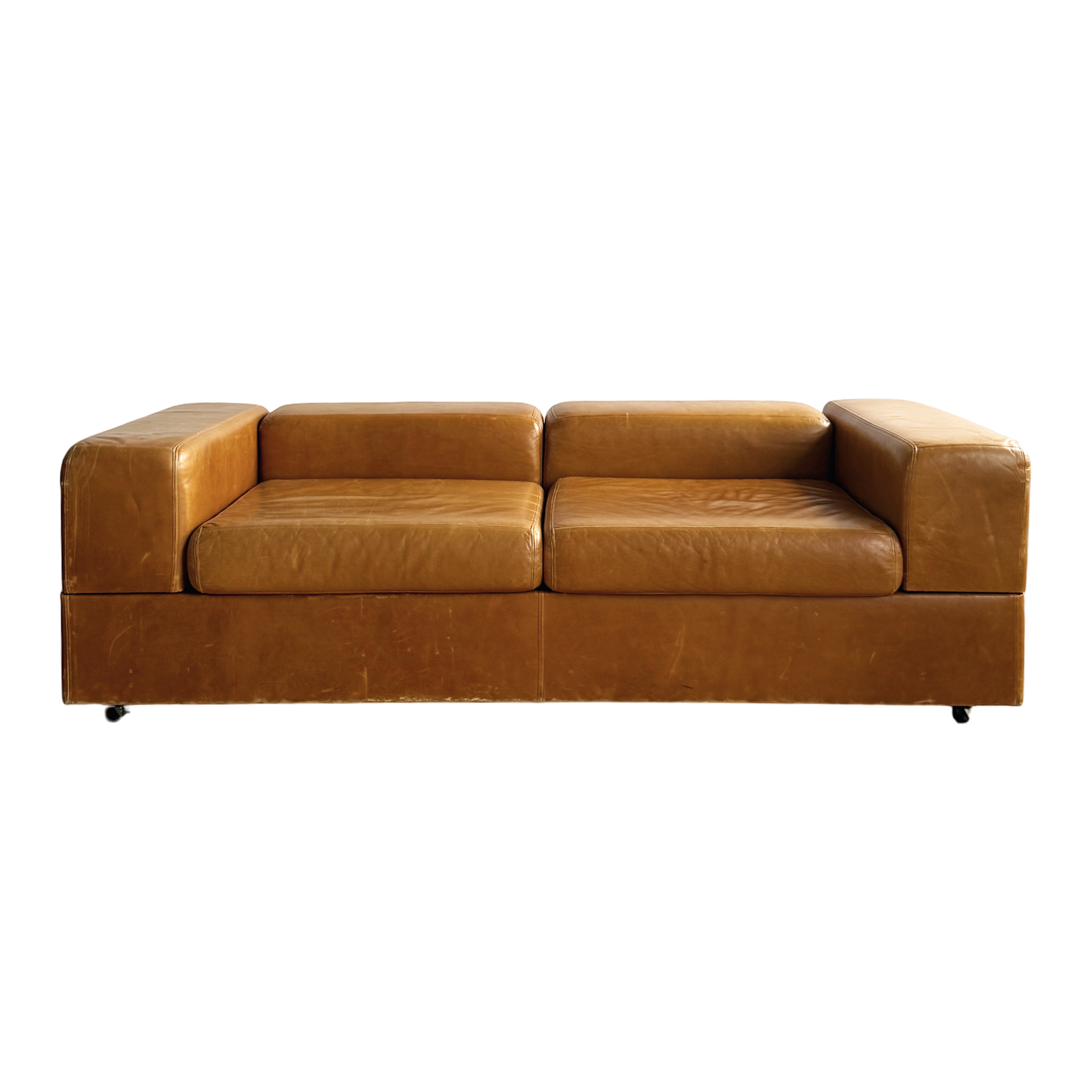 Tito Agnoli caramel leather daybed sofa, 1960s