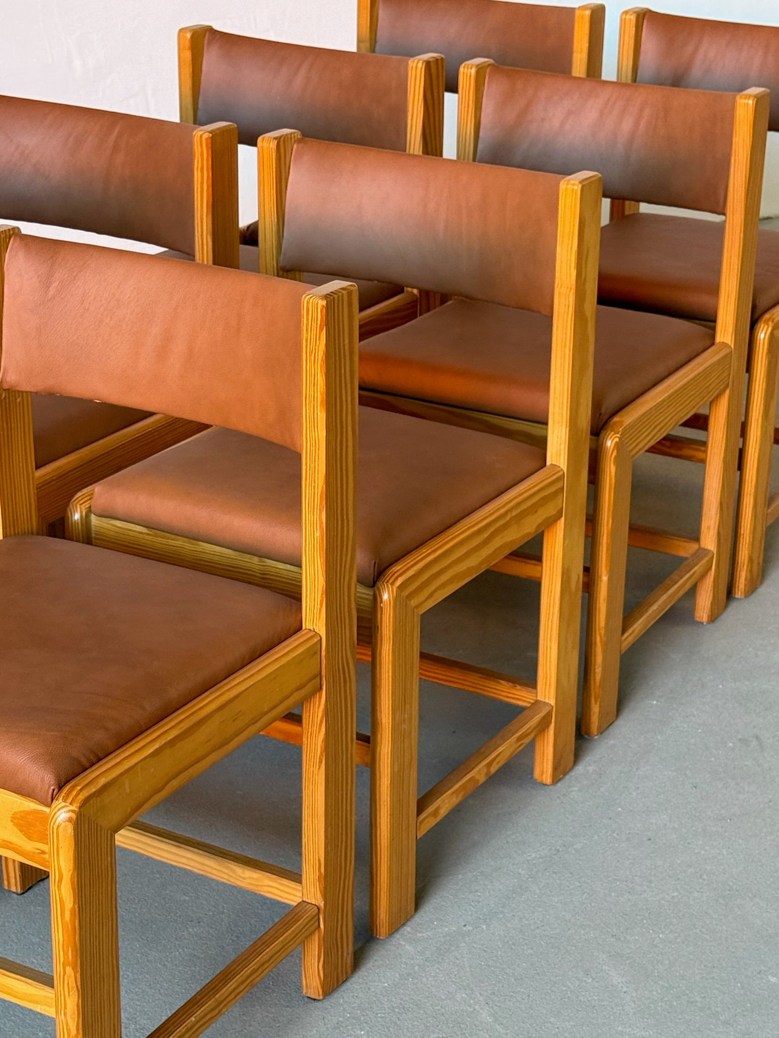 Wooden brown leather dinning chairs