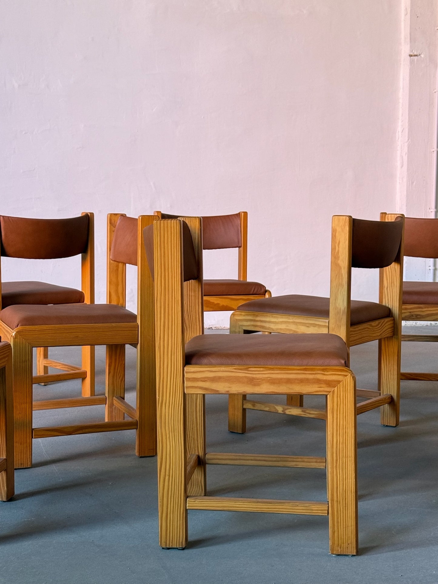 Wooden brown leather dinning chairs